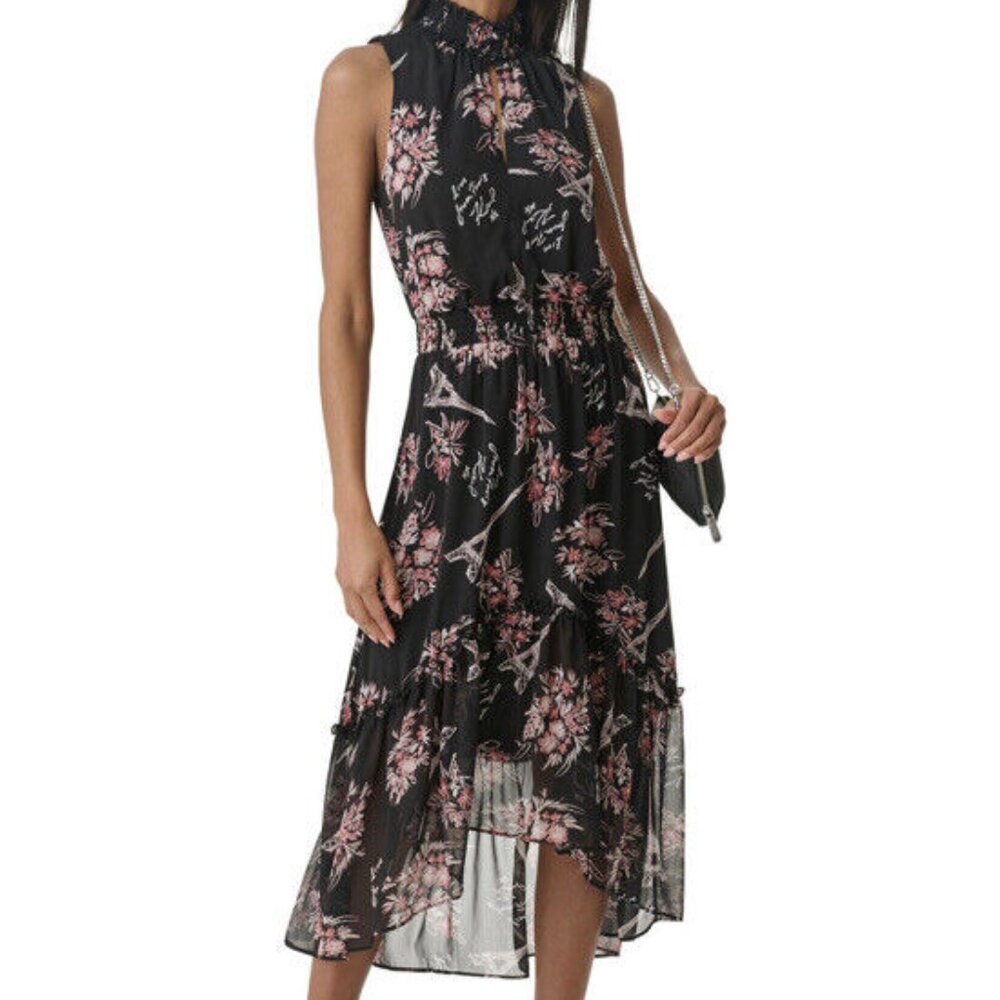 Karl Lagerfeld Paris Design Floral Hi Low Dress Size 8 Black Pink